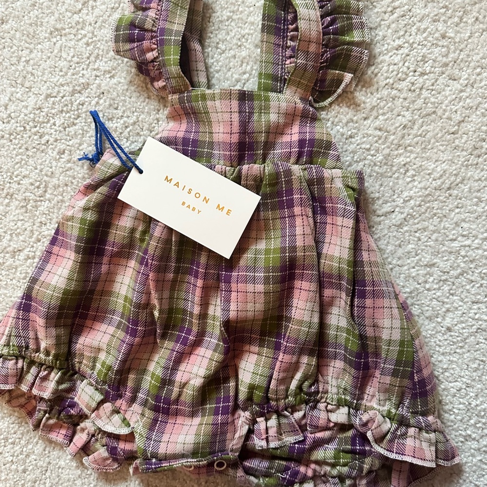 maison me Baby Plaid Dress in Pink and Green